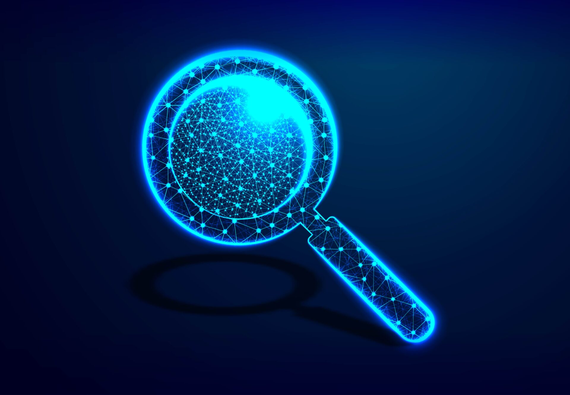 A magnifying glass, analysis, search symbol. business, science, internet surfing concept. abstract, digital, wireframe, low poly mesh, vector illustration